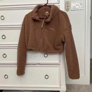 #0386 NWT Brown Cropped Zip Up Size L Brand Skims